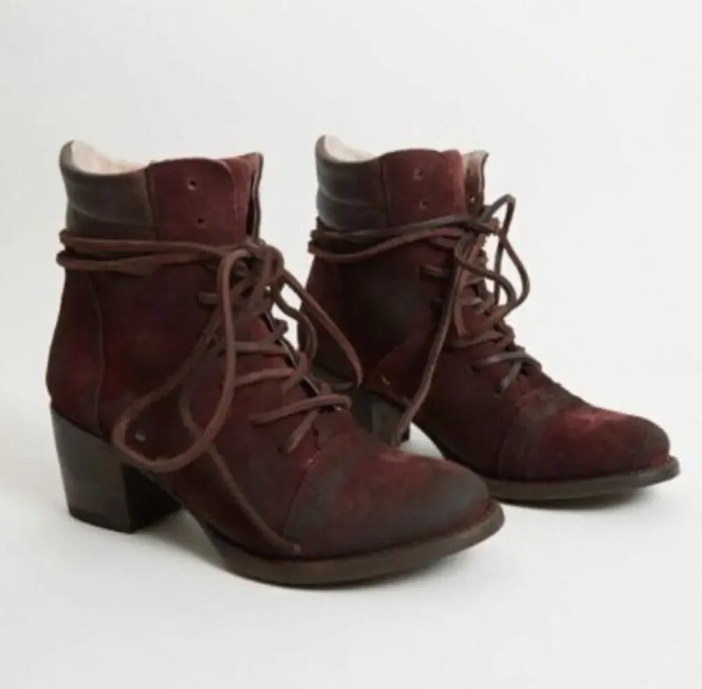 Freebird Cage maroon suede lace up booties